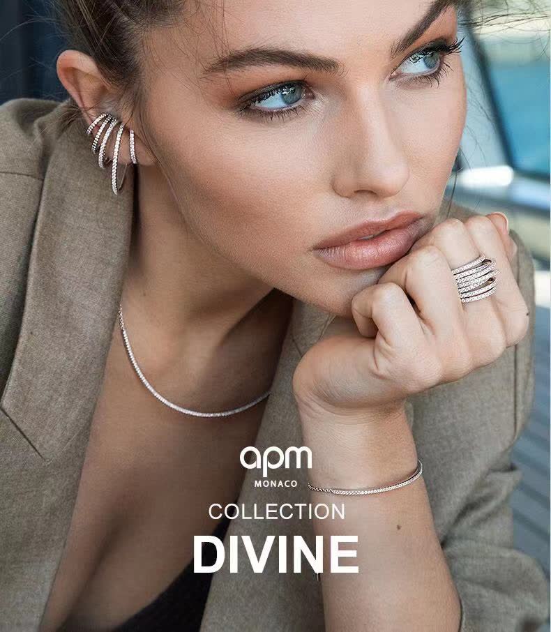 APM Monaco Elegant Silver Hoop Earrings with Diamond Accents